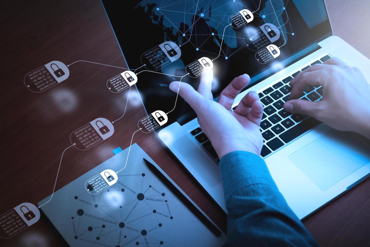 Advanced blockchain development workspace with multiple monitors